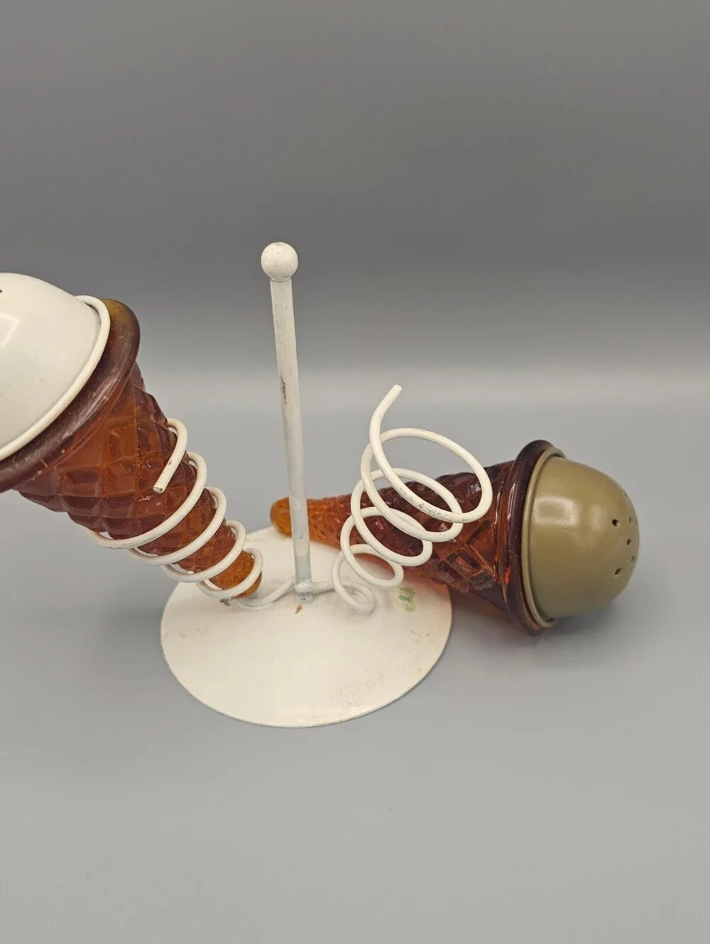 Vintage Ice Cream Cone Shaped Salt and Pepper Shakers with Stand